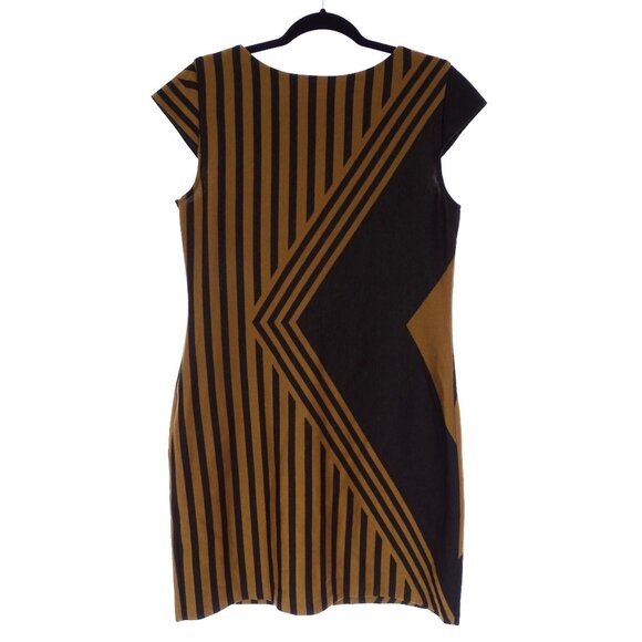 Roz & Ali‎ Brown Black Geometric Print Soft Knit Shift Dress Size 12 Office - Picture 2 of 6